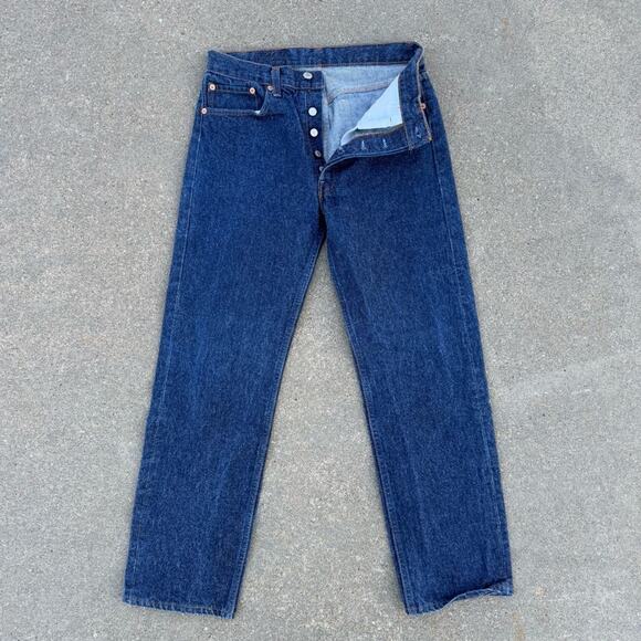 VTG 90s Levi's 501 Fuzzy Blue 5-Button Fly Original Fit Straight Leg Jeans 33x32 - Picture 2 of 11
